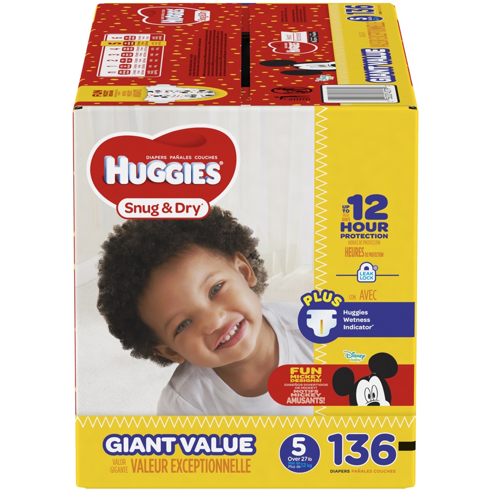 slide 1 of 1, Huggies Snug & Dry Giant Pack Diapers - Size 5, 136 ct