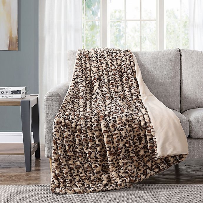 slide 2 of 2, Morgan Home Faux Rabbit Fur Reversible Throw Blanket - Brown, 1 ct