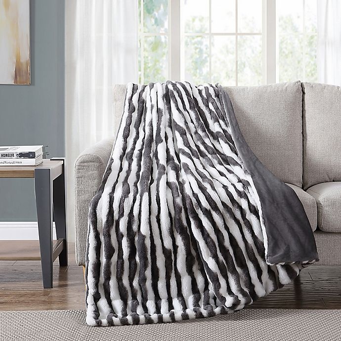 slide 2 of 2, Morgan Home Faux Rabbit Fur Reversible Throw Blanket - Grey/White, 1 ct