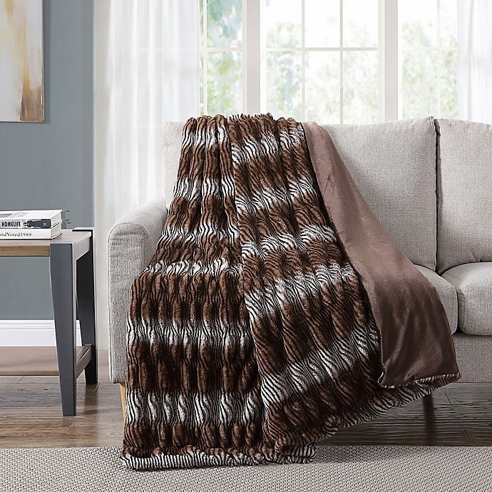 slide 2 of 2, Morgan Home Faux Rabbit Fur Reversible Throw Blanket - Dark Brown, 1 ct