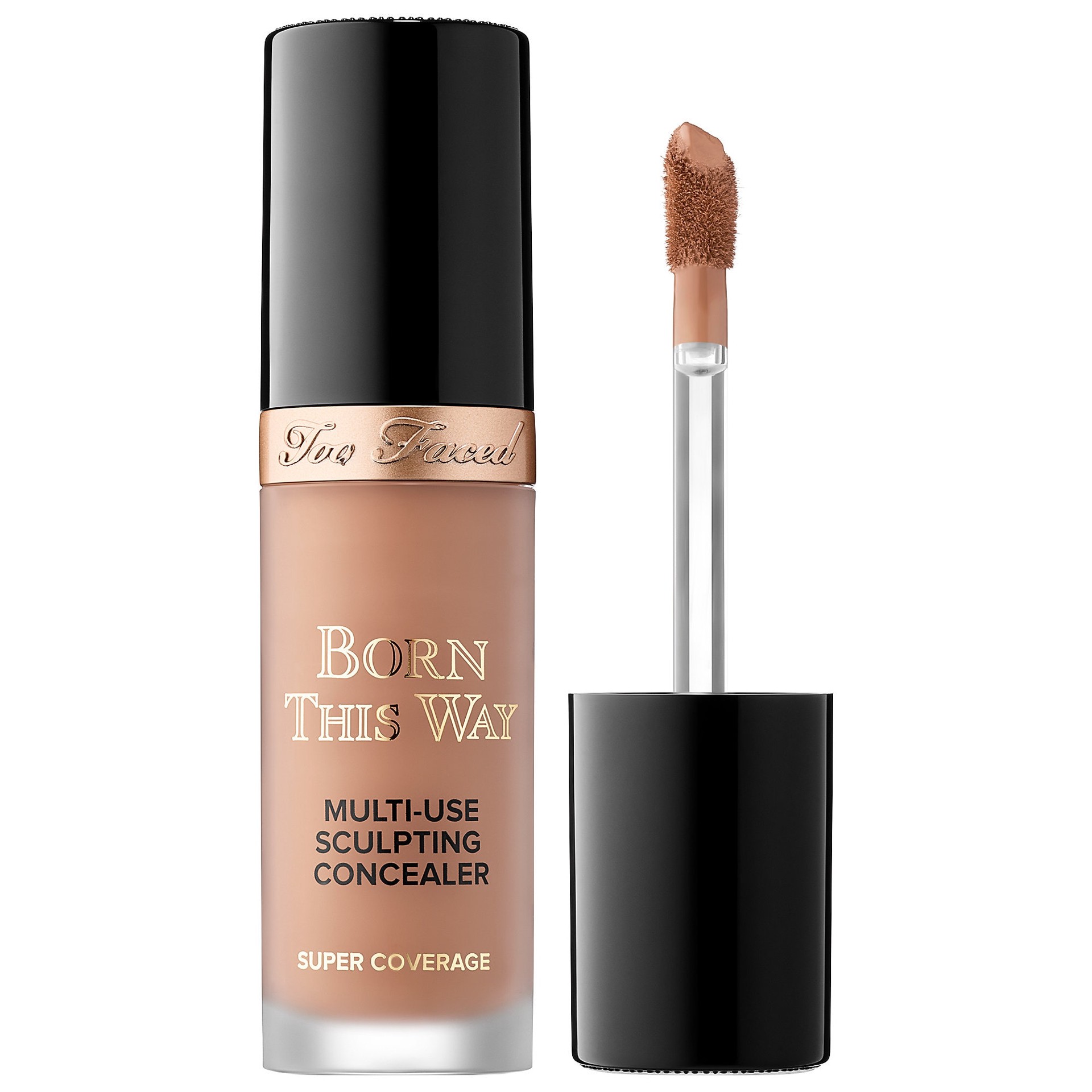 slide 1 of 13, Too Faced Born This Way Super Coverage Multi-Use Concealer with Hyaluronic Acid Caramel,