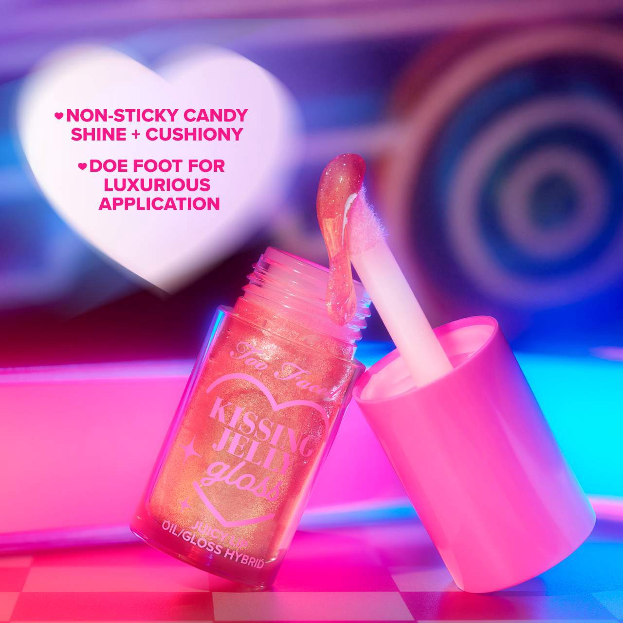 slide 7 of 8, Too Faced Kissing Jelly Non-Sticky Lip Oil Gloss Raspberry,