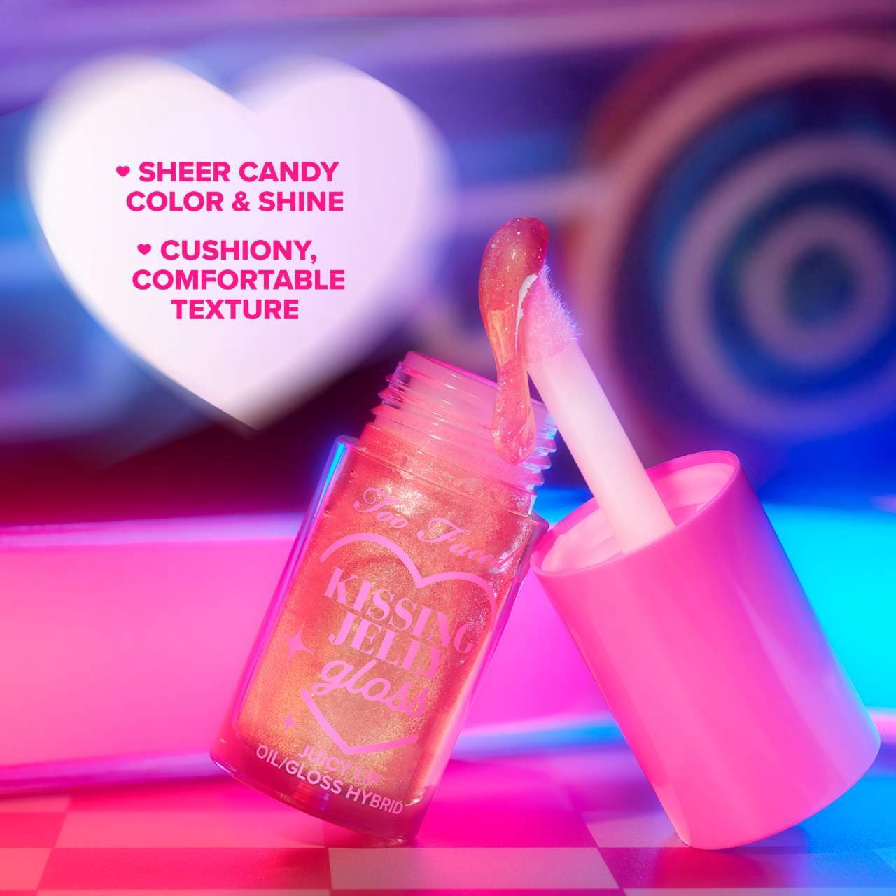 slide 8 of 11, Too Faced Kissing Jelly Non-Sticky Lip Oil Gloss Strawberry Frosting,