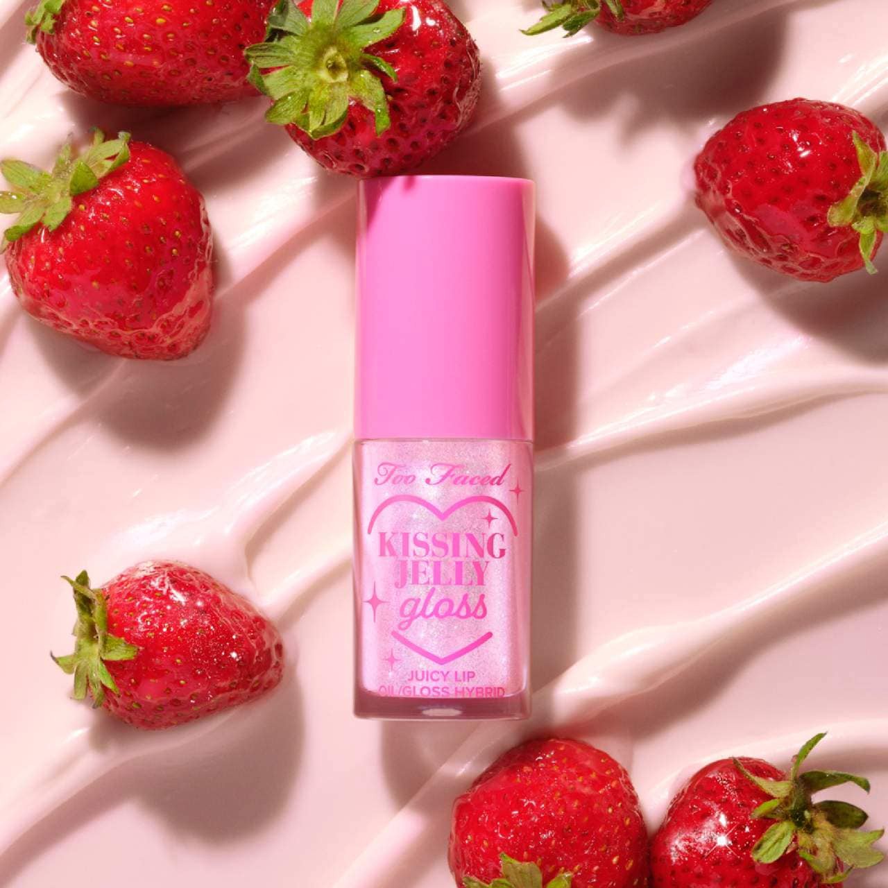 slide 9 of 11, Too Faced Kissing Jelly Non-Sticky Lip Oil Gloss Strawberry Frosting,