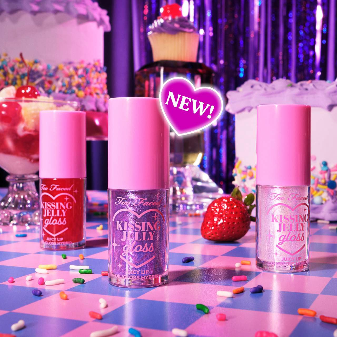 slide 11 of 11, Too Faced Kissing Jelly Non-Sticky Lip Oil Gloss Cherry Pie, 