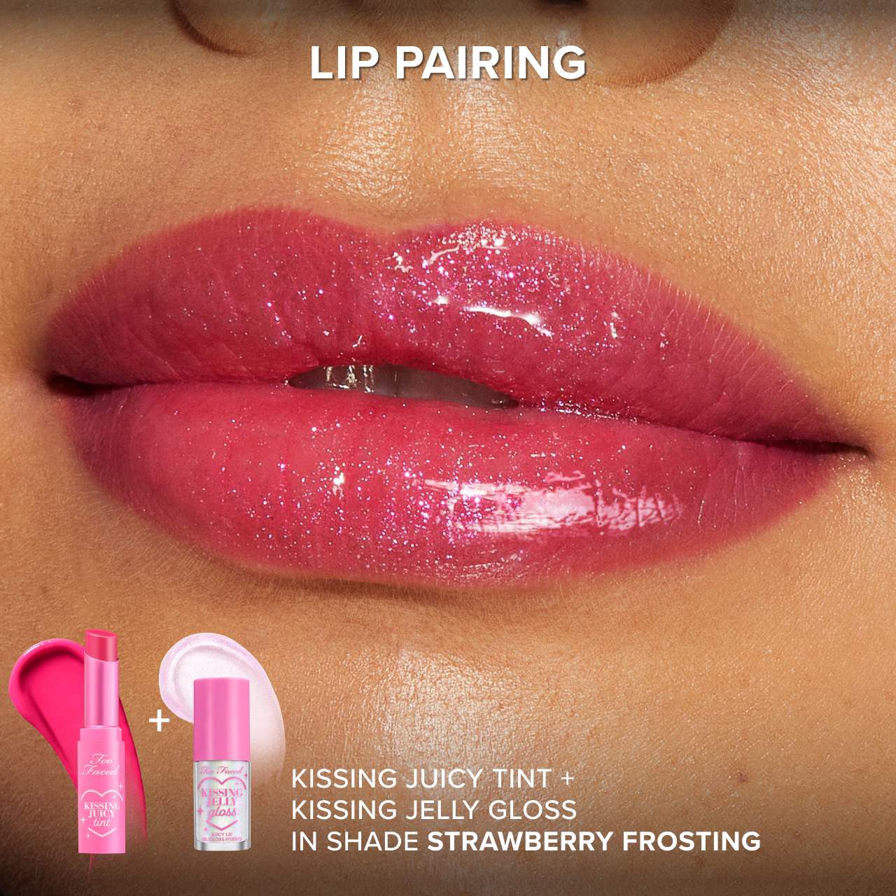 slide 3 of 9, Too Faced Kissing Juicy Tint Lip Balm Strawberry Frosting,