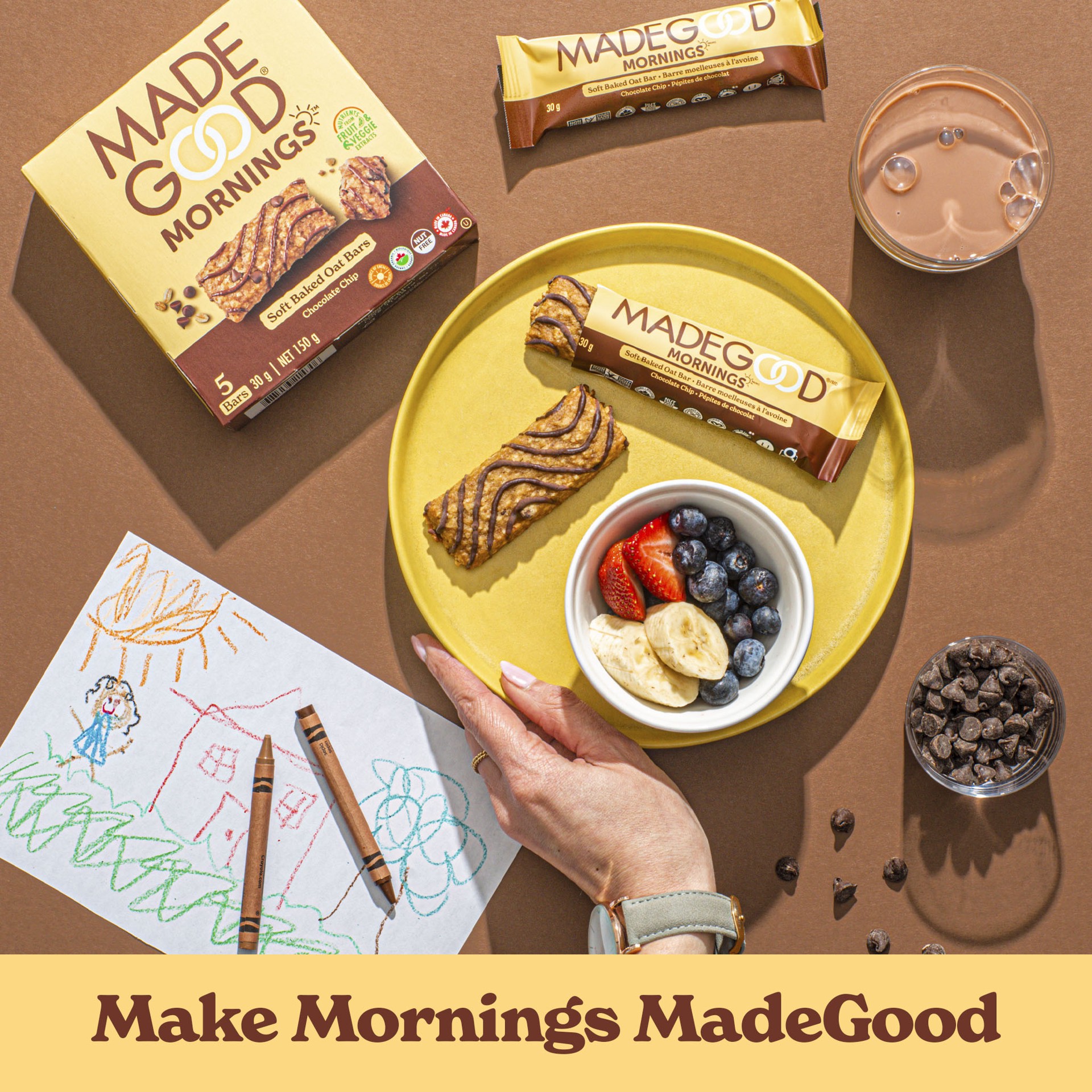 slide 3 of 10, MadeGood Mornings Soft Baked Chocolate Chip Oat Bars 5 - 1.06 oz Bars, 5 ct