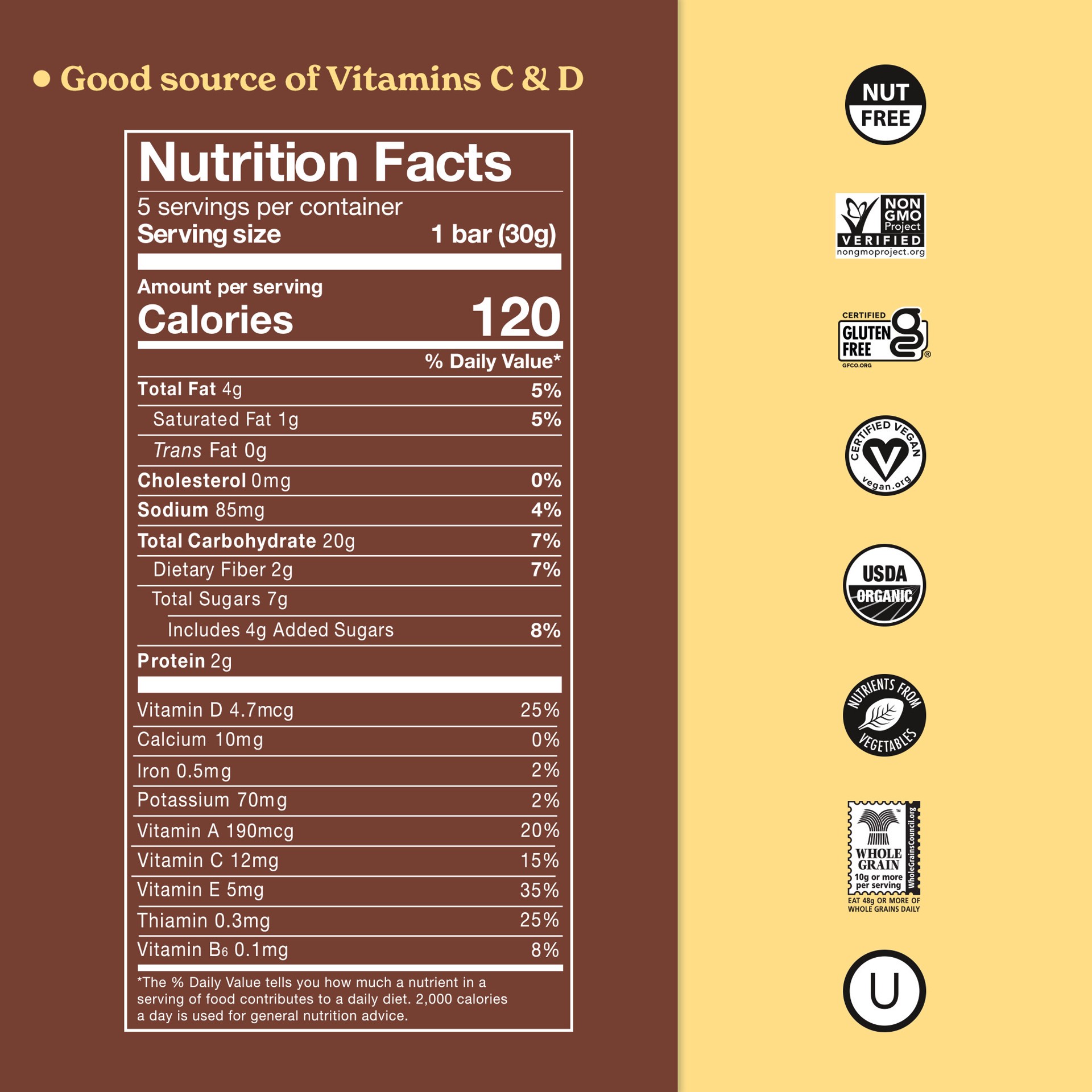 slide 5 of 10, MadeGood Mornings Soft Baked Chocolate Chip Oat Bars 5 - 1.06 oz Bars, 5 ct