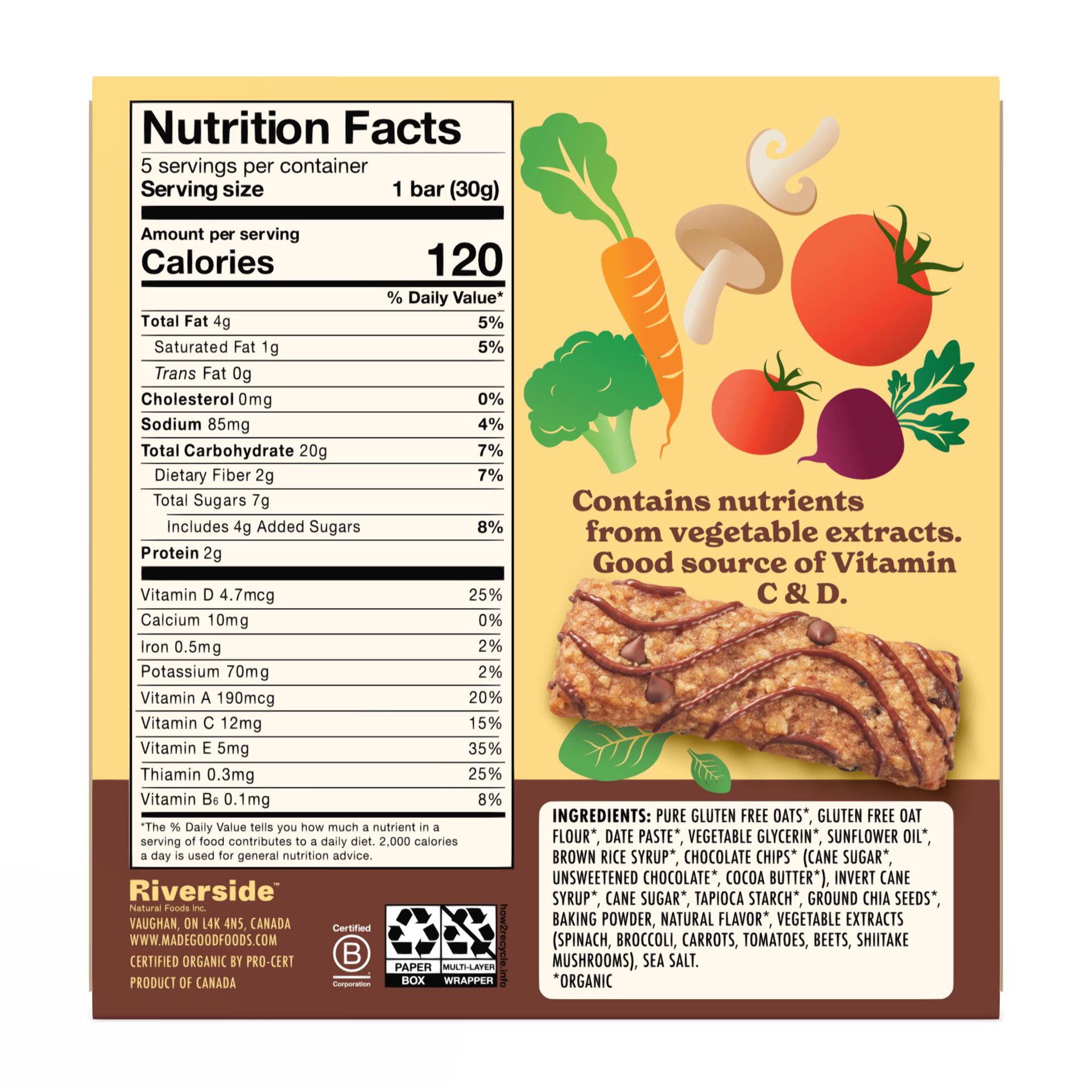 slide 8 of 10, MadeGood Mornings Soft Baked Chocolate Chip Oat Bars 5 - 1.06 oz Bars, 5 ct