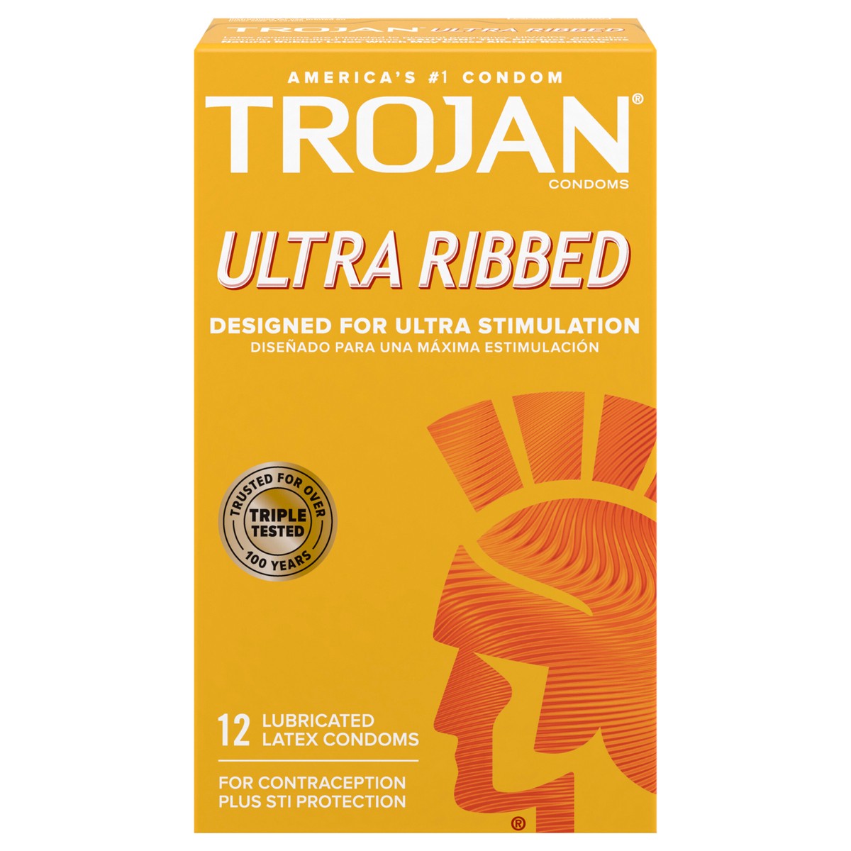 slide 1 of 12, Trojan Ultra Ribbed Lubricated Condoms, 12 Count, 12 ct