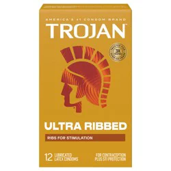 Trojan Ultra Ribbed Lubricated Condoms, 12 Count