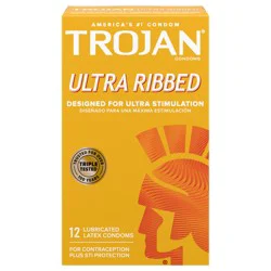 Trojan Ultra Ribbed Lubricated Condoms, 12 Count