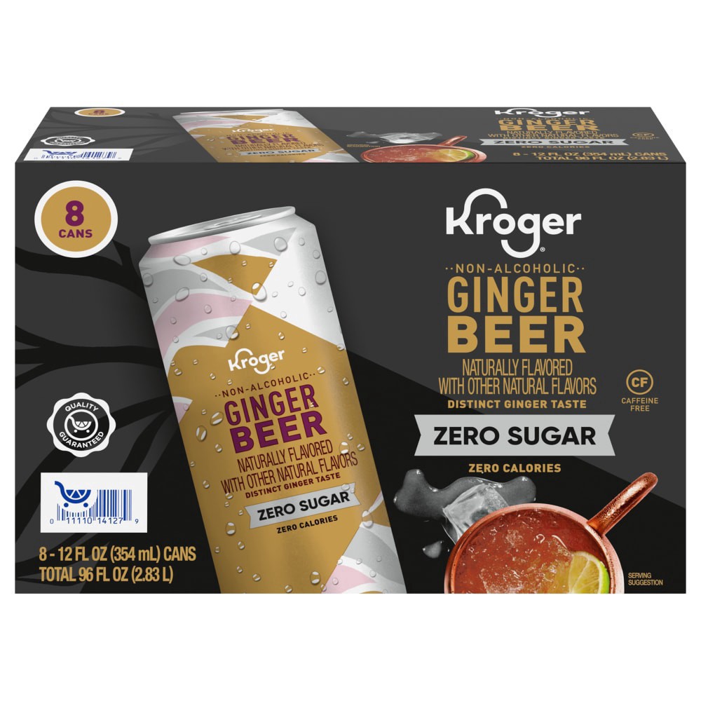 slide 1 of 1, Kroger® Zero Sugar Non Alcoholic Ginger Beer Cans, 8 ct; 12 fl oz