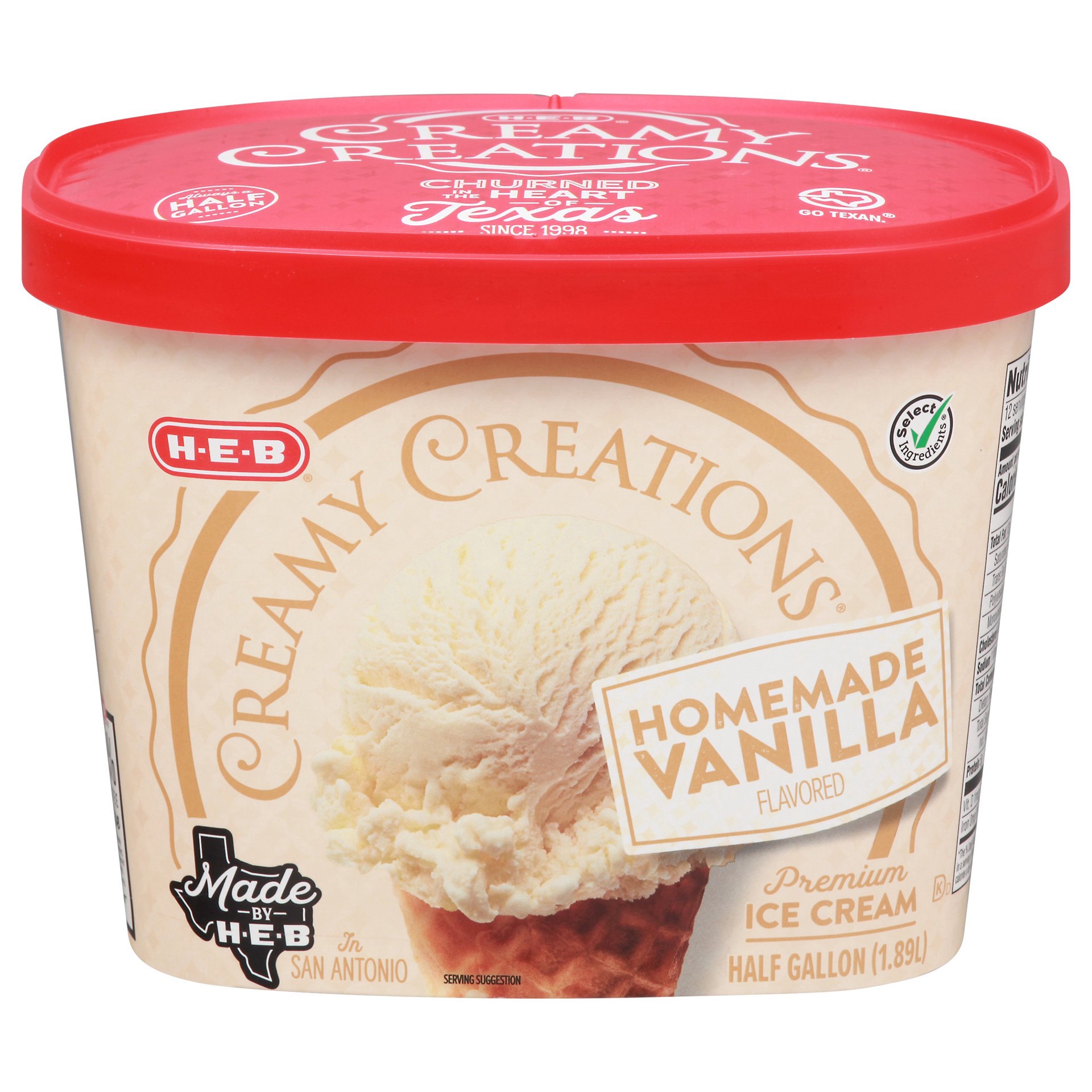 slide 1 of 1, H-E-B Creamy Creations Homemade Vanilla Ice Cream, 1/2 gal