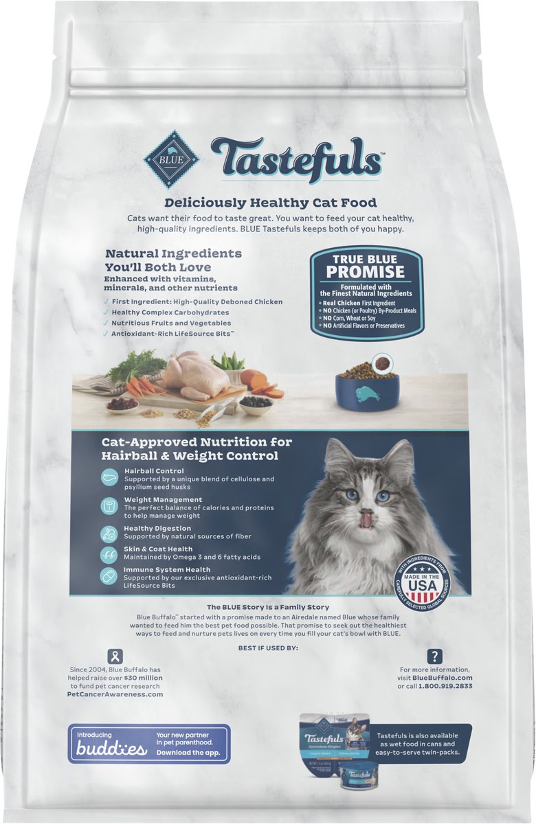 slide 2 of 7, Blue Buffalo Tastefuls Weight & Hairball Control Natural Adult Dry Cat Food, Chicken, 3lb bag, 3 lb