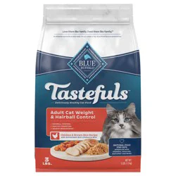 Blue Buffalo Tastefuls Weight & Hairball Control Natural Dry Food for Adult Cats, 3-lb. Bag