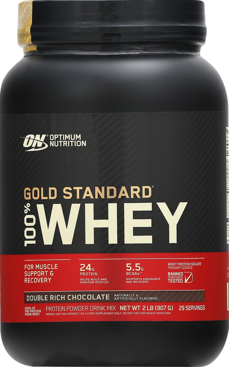 slide 4 of 13, Optimum Nutrition Gold Standard 100% Whey Double Rich Chocolate Protein Powder 2 lb, 2 lb