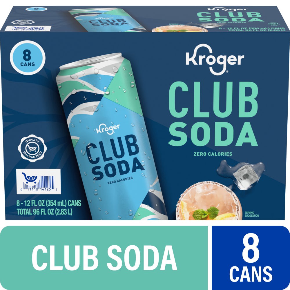 slide 1 of 4, Kroger Club Soda Cans, 8 ct; 12 fl oz