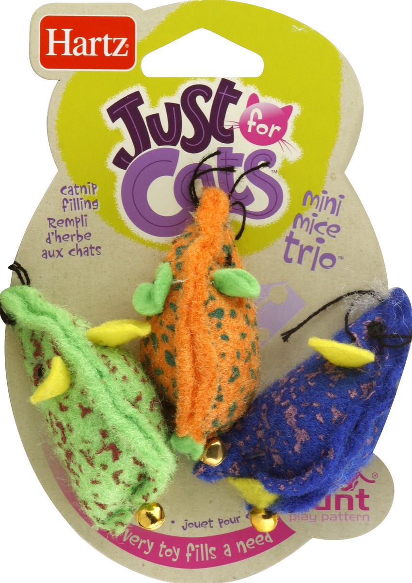 slide 2 of 2, Hartz Just For Cats Mini Mice Trio with Catnip Filling, 3 ct