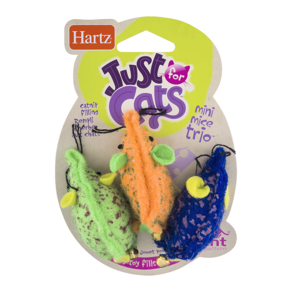 slide 1 of 1, Hartz Just For Cats Mini Mice Trio with Catnip Filling, 3 ct
