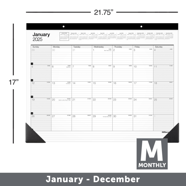 slide 2 of 2, 2025 Office Depot Monthly Desk Pad Calendar, 21-3/4"" X 17"", Traditional, January 2025 To December 2025, Sp24D00, 1 ct