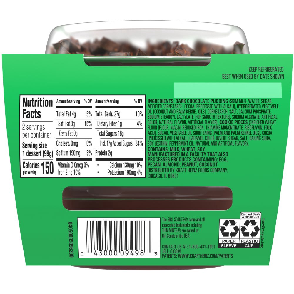 slide 3 of 3, Jell-O Thin Mints Ready-to-Eat Refrigerated Dessert Cups, 2 ct Cups, 7 oz