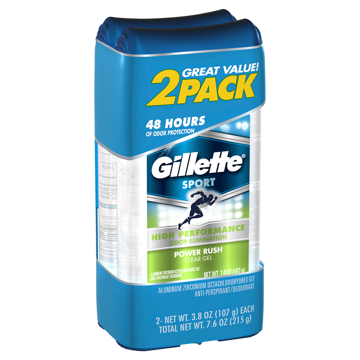 slide 2 of 7, Gillette Antiperspirant Deodorant for Men, Clear Gel, Power Rush, 72 Hr. Sweat Protection, Twin Pack, 3.8 oz each, 2 ct; 3.8 oz