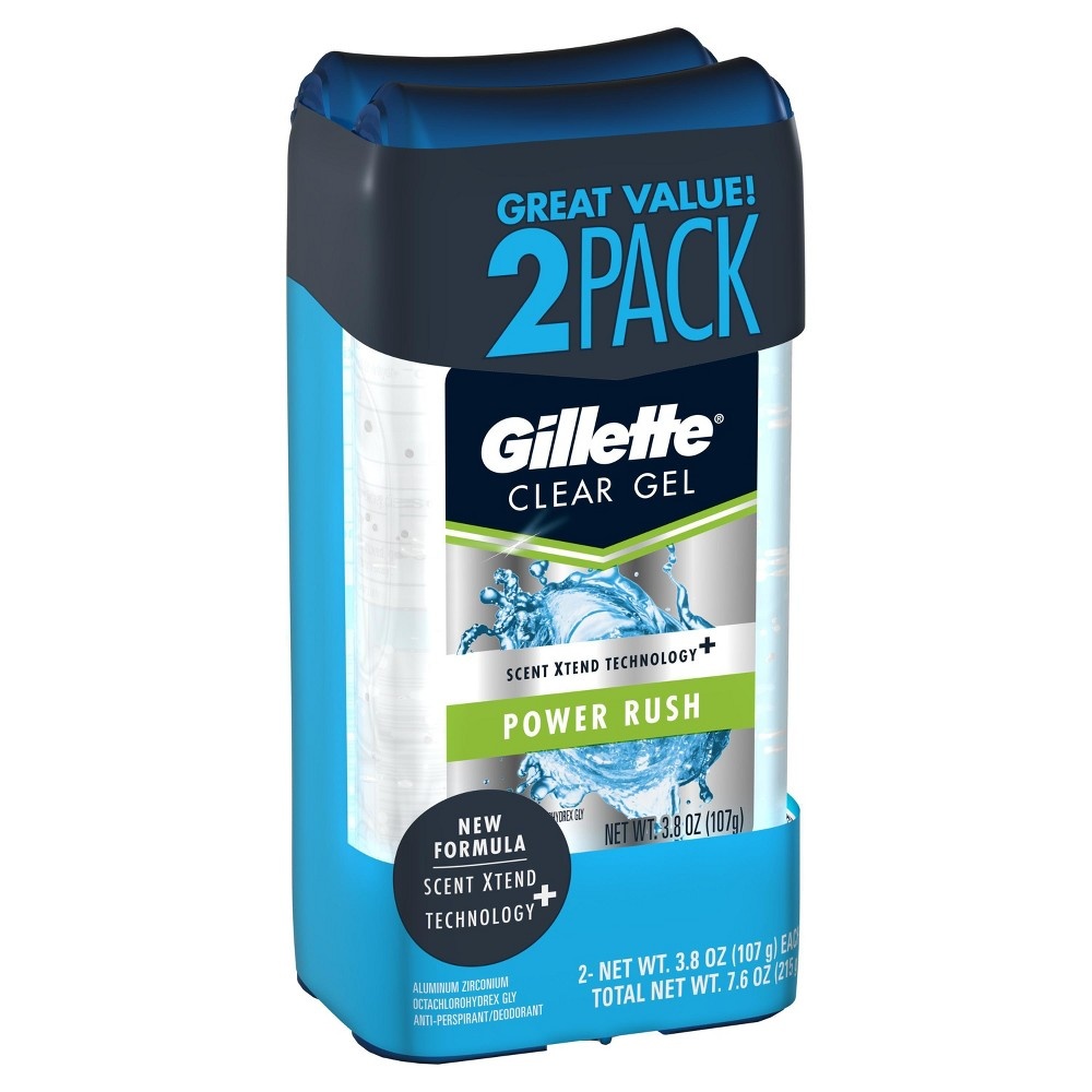 slide 5 of 7, Gillette Antiperspirant Deodorant for Men, Clear Gel, Power Rush, 72 Hr. Sweat Protection, Twin Pack, 3.8 oz each, 2 ct; 3.8 oz