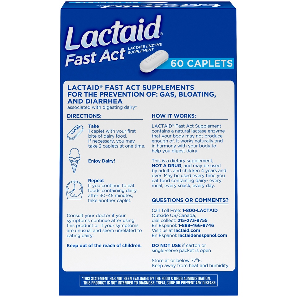 slide 4 of 6, Lactaid Fast Act Lactase Enzyme Supplement Caplets, 60 ct