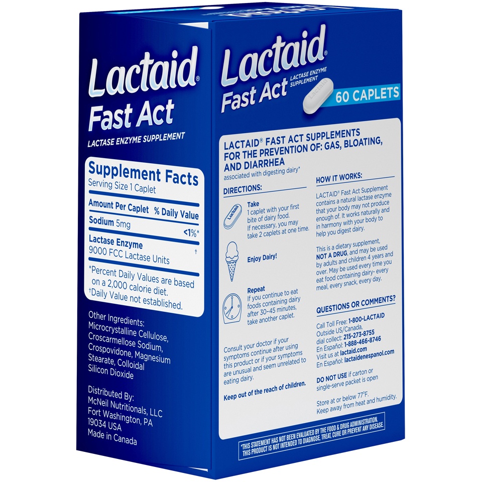 slide 5 of 6, Lactaid Fast Act Lactase Enzyme Supplement Caplets, 60 ct