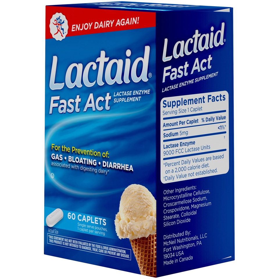 slide 6 of 6, Lactaid Fast Act Lactase Enzyme Supplement Caplets, 60 ct