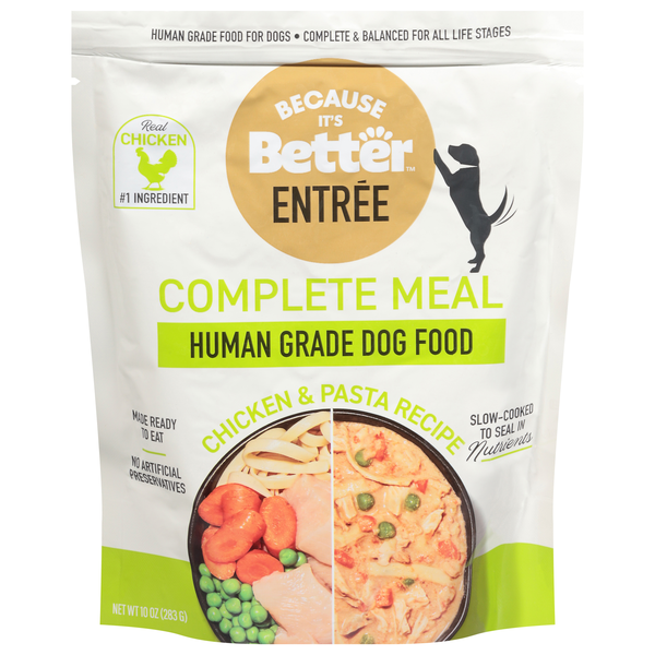 slide 1 of 1, Because It's Better Complete Meal Human Grade Chicken & Pasta Recipe Dog Food 10 oz, 10 oz