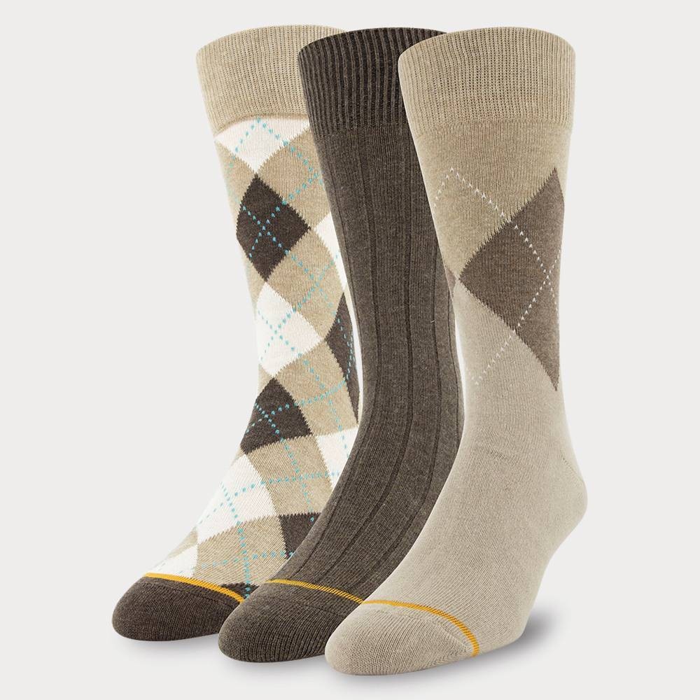 slide 1 of 2, Signature Gold by GOLDTOE Men's Assorted Bold Argyle Khaki Crew Socks 3pk, 3 ct