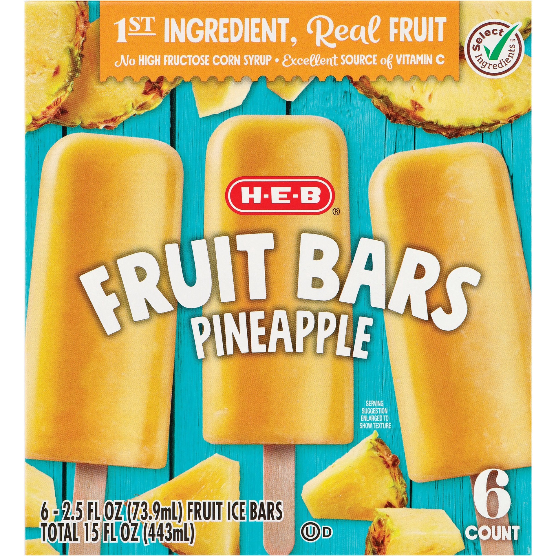 slide 1 of 1, H-E-B Frozen Fruit Bars - Pineapple, 6 ct