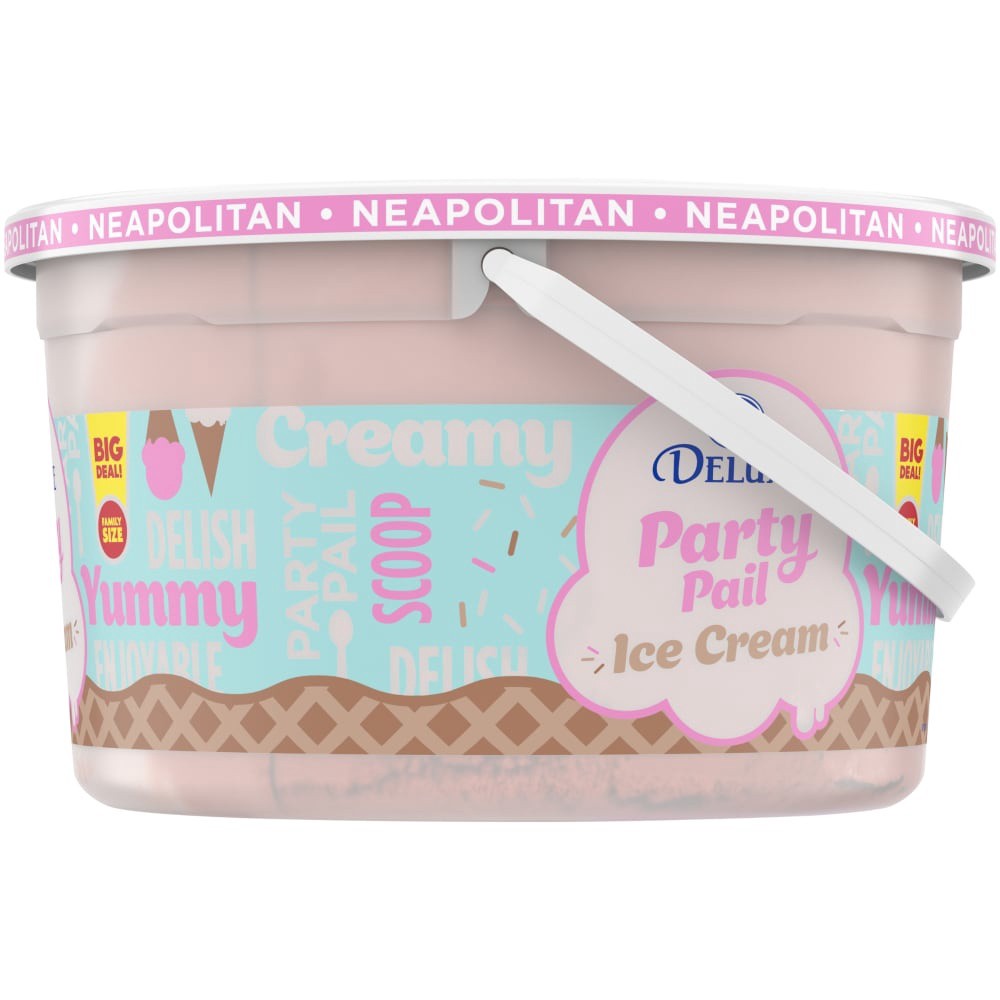 slide 4 of 4, Kroger Deluxe Party Pail Neapolitan Flavored Ice Cream Family Size, 1 gal