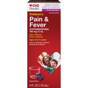 slide 1 of 1, CVS Health Children's Pain & Fever Suspension Liquid Grape Flavor, 4 Oz, 4 fl oz; 118 ml