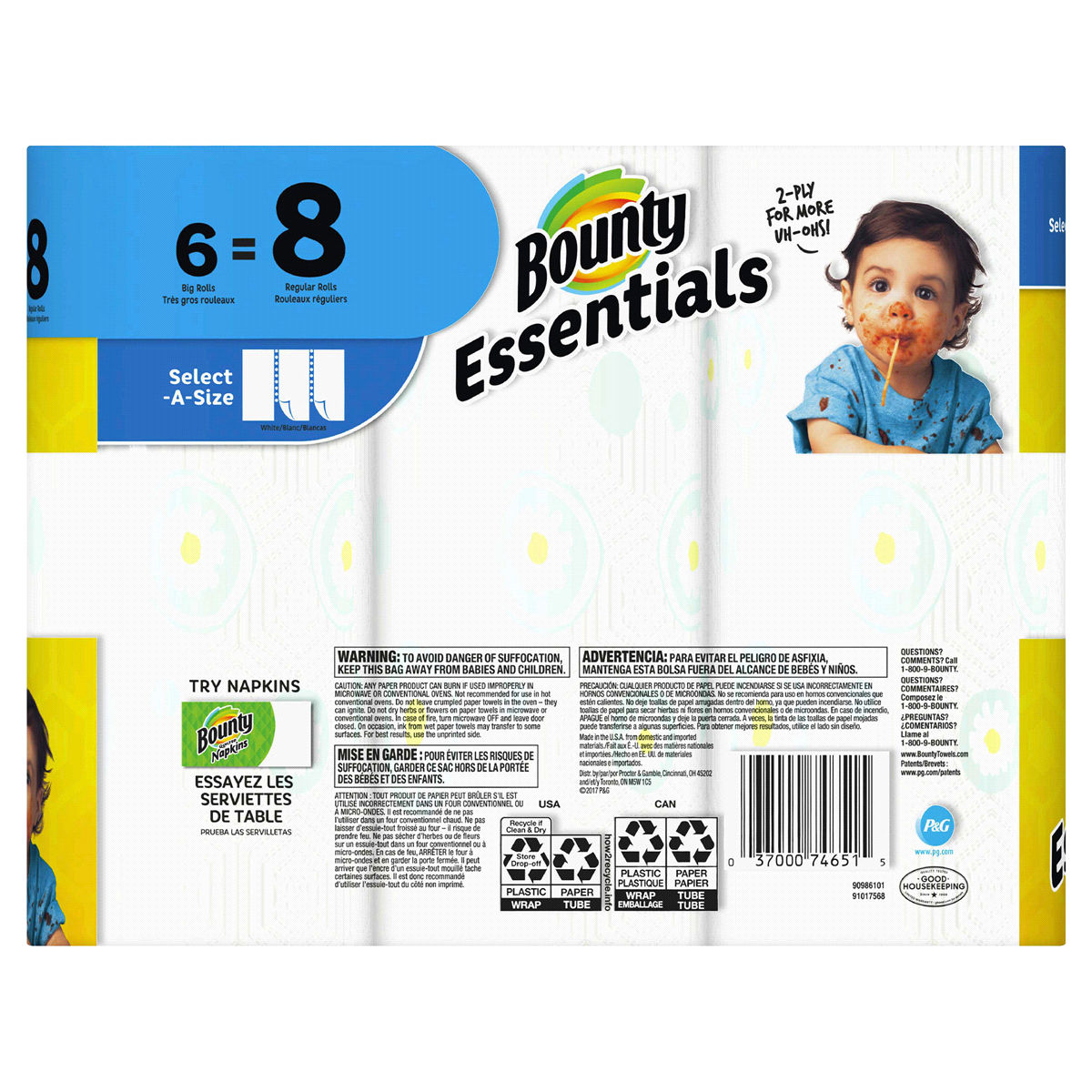 slide 2 of 3, Bounty Essentials Select-A-Size Big Rolls White Paper Towels, 6 ct