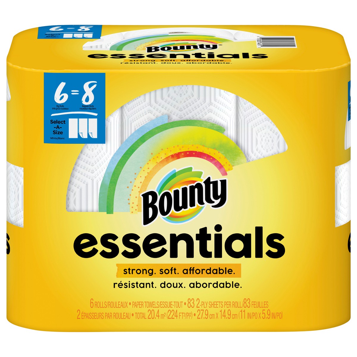 slide 7 of 7, Bounty Essentials Select-A-Size Paper Towels, White, 6 Big Rolls = 8 Regular Rolls, 6 Count, 6 ct