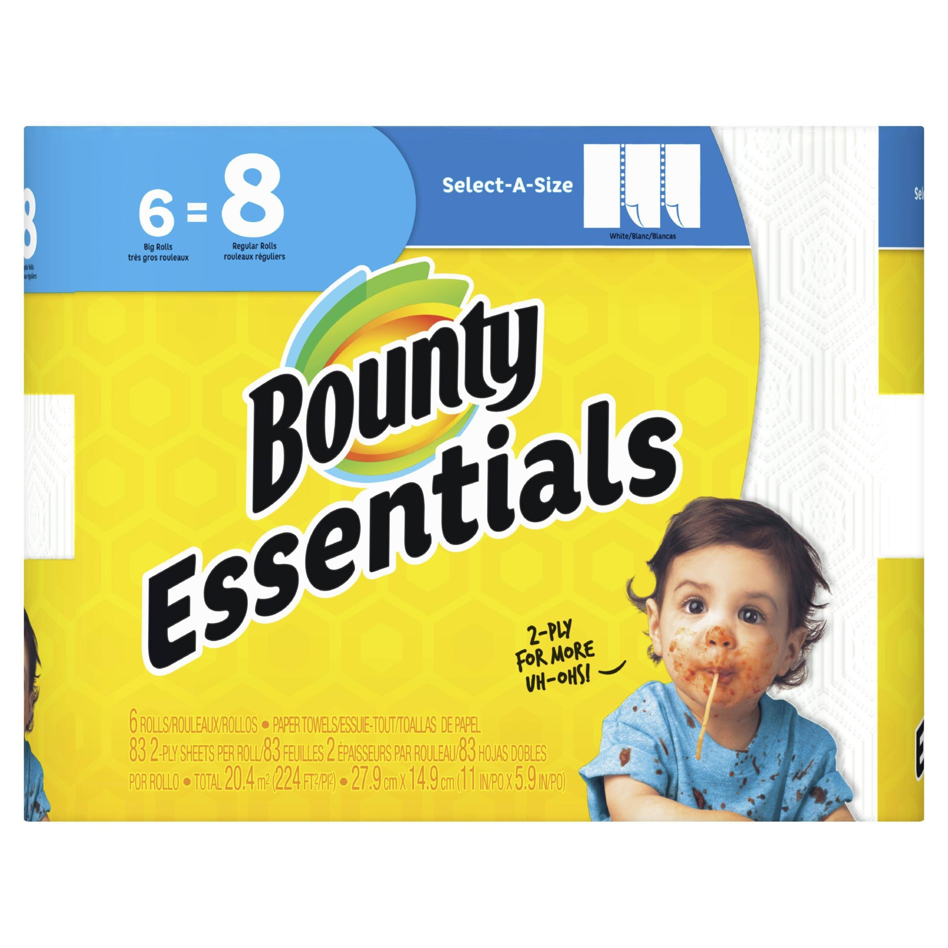 slide 1 of 3, Bounty Essentials Select-A-Size Big Rolls White Paper Towels, 6 ct