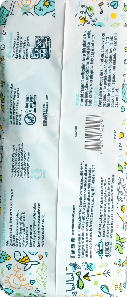 slide 7 of 9, Seventh Generation Thick & Soft Free & Clear Baby Wipes 4 ea, 4 ct