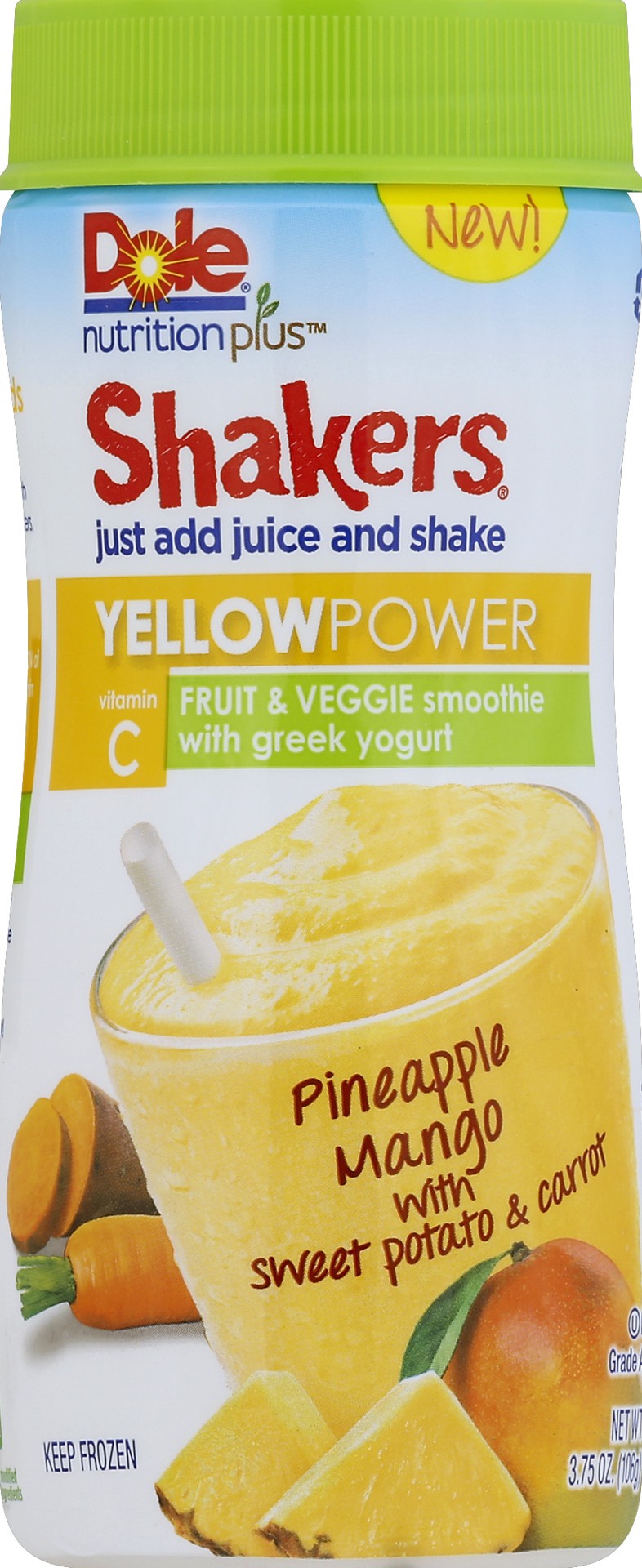 slide 1 of 1, Dole Nutrition Plus Shakers Yellow Power Fruit & Veggie Smoothie, 3.75 oz