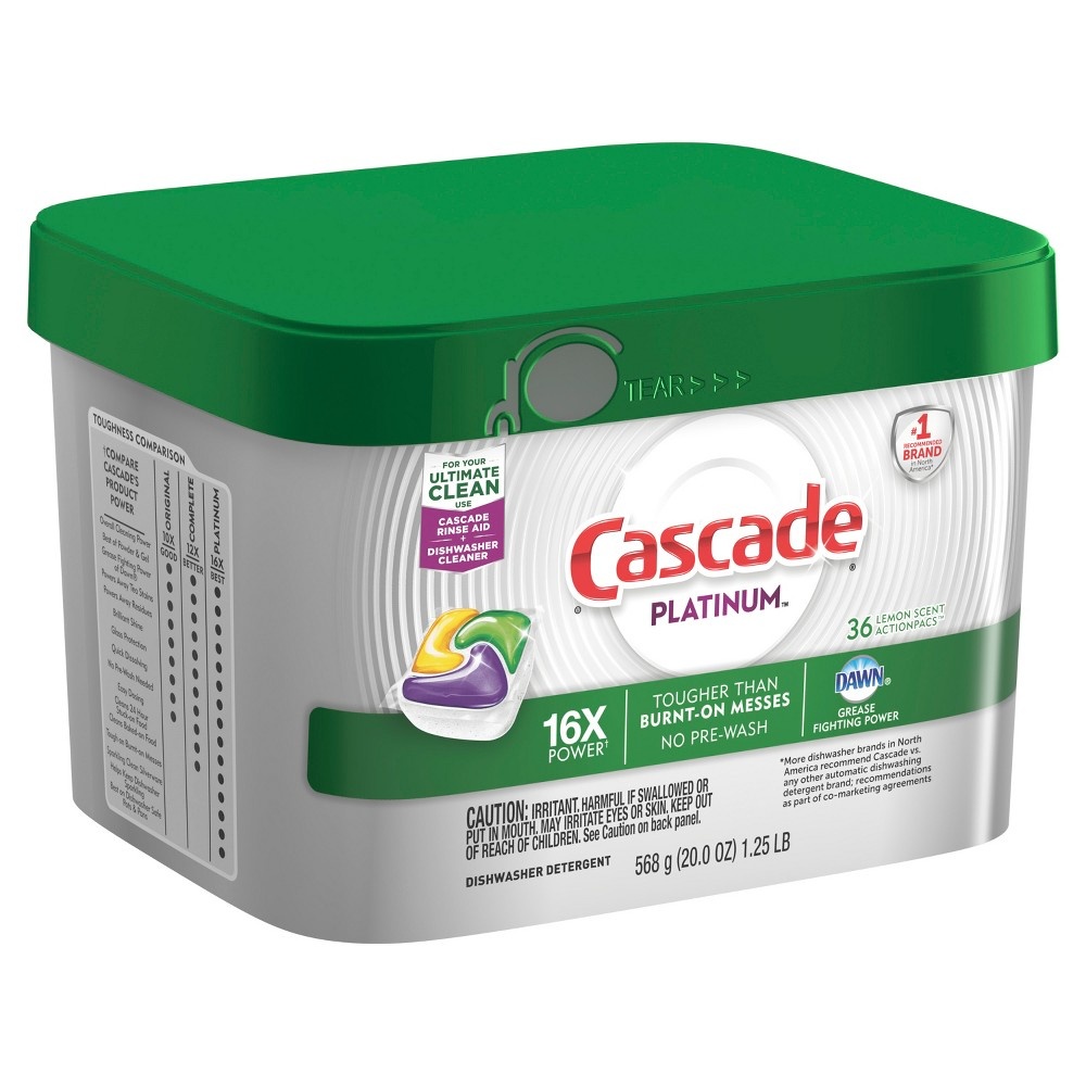 slide 3 of 6, Cascade Platinum ActionPacs Dishwasher Detergent, Lemon Scent, 36 ct