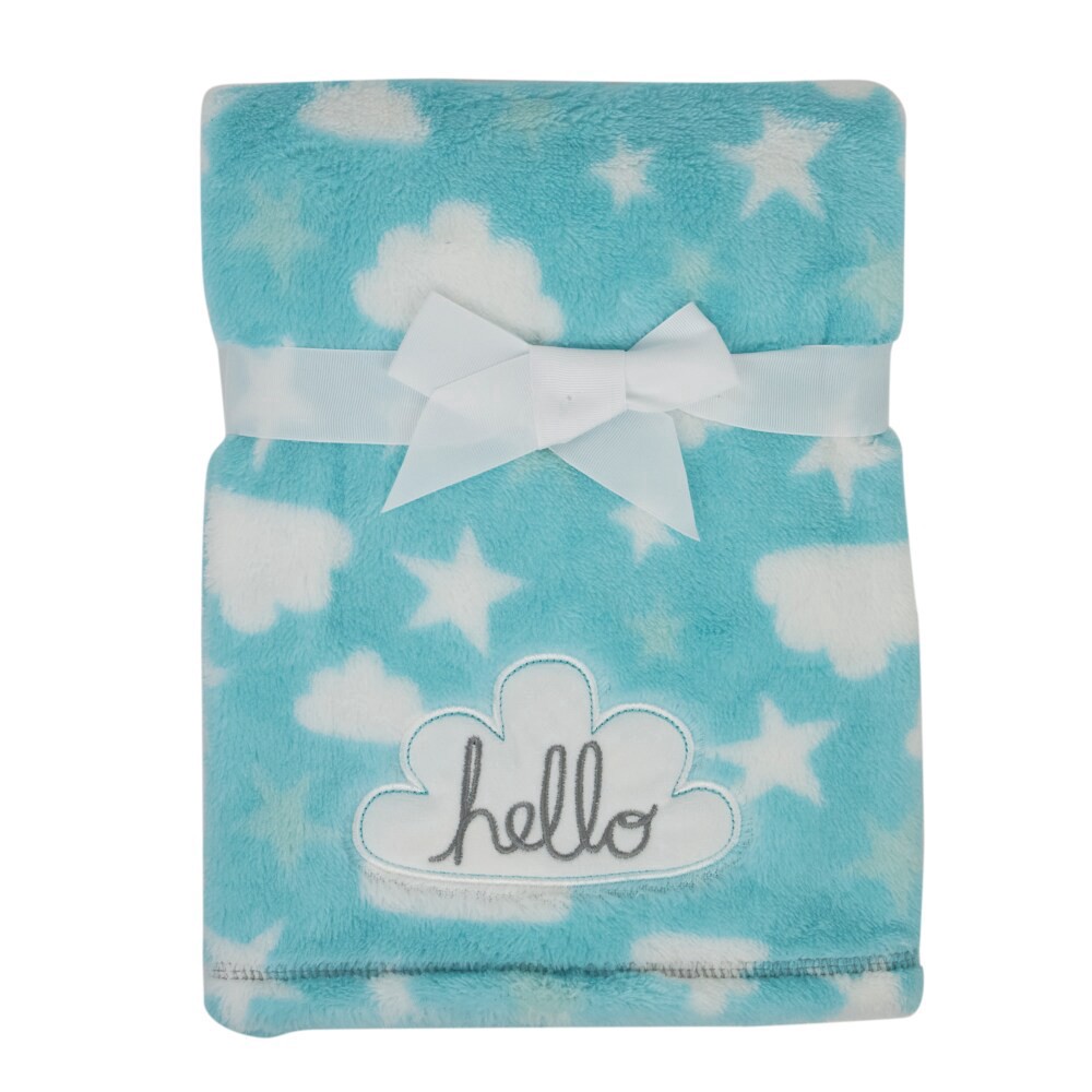 slide 1 of 4, Cutie Pie Cloud Print Plush Baby Blanket - Blue, 1 ct