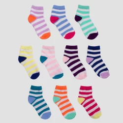 Girls' 10pk Striped Ankle Knitted Socks - Cat & Jack M