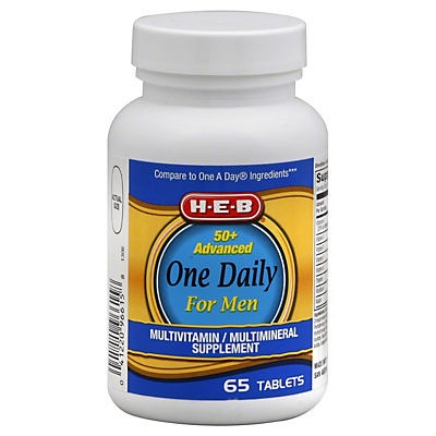 slide 1 of 1, H-E-B Men's 50+ Advanced One Daily Multivitamin/Multimineral Tablets, 65 ct