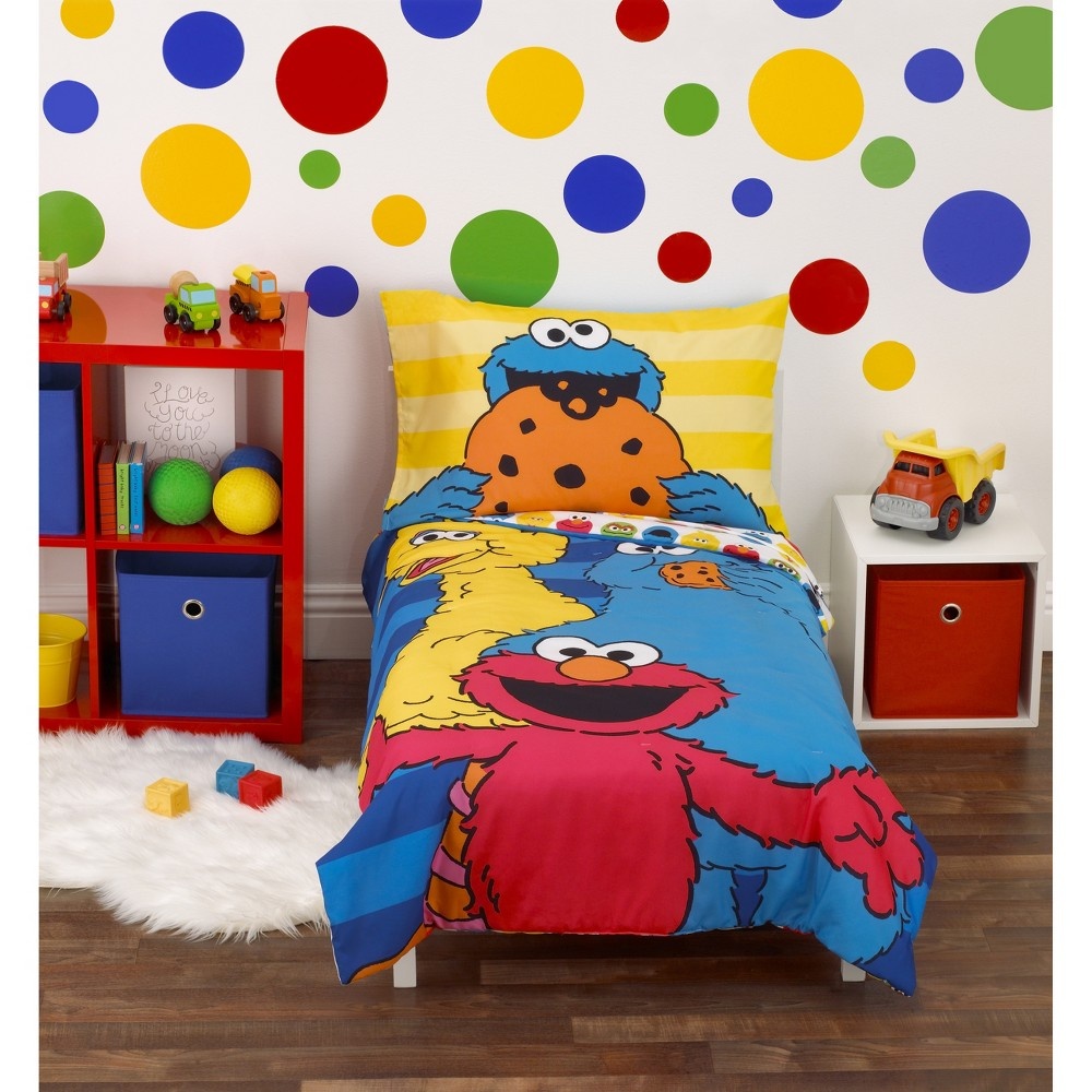 slide 2 of 6, Sesame Street Toddler Bedding Set Blue, 4 ct