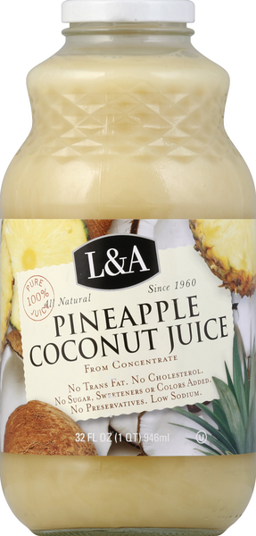 slide 1 of 1, L&A Pineapple Coconut Juice, 32 fl oz