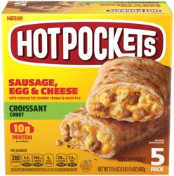Hot Pockets Sausage, Egg & Cheese Croissant Crust Frozen Breakfast Sandwiches, Breakfast Hot Pockets Made with Real Reduced Fat Cheddar Cheese, 5 Count