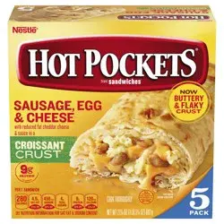 Hot Pockets Sausage, Egg & Cheese Croissant Crust Frozen Breakfast Sandwiches, Breakfast Hot Pockets Made with Real Reduced Fat Cheddar Cheese, 5 Count