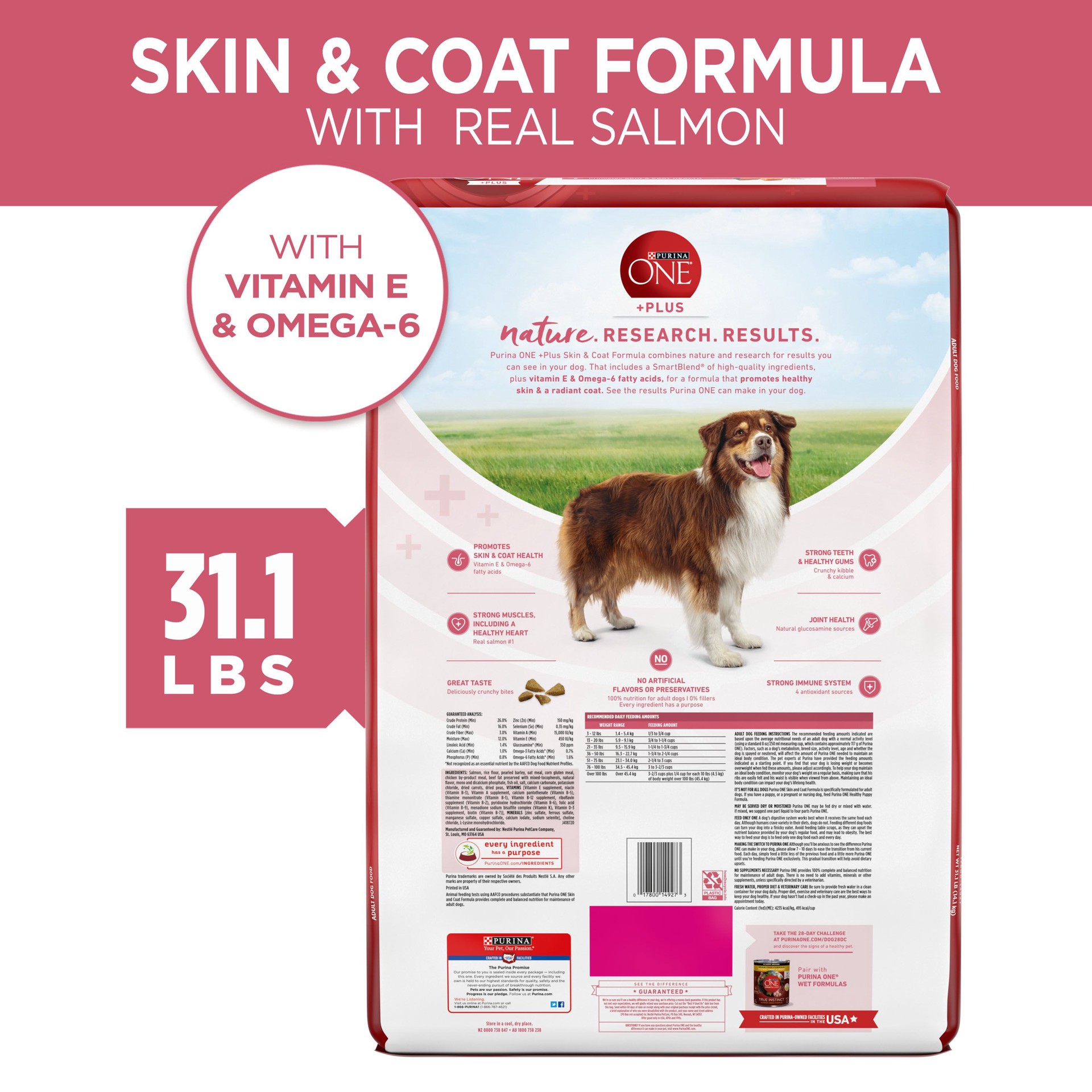 slide 4 of 8, ONE Purina ONE Natural, Sensitive Stomach Dry Dog Food, +Plus Skin & Coat Formula, 31.1 lb